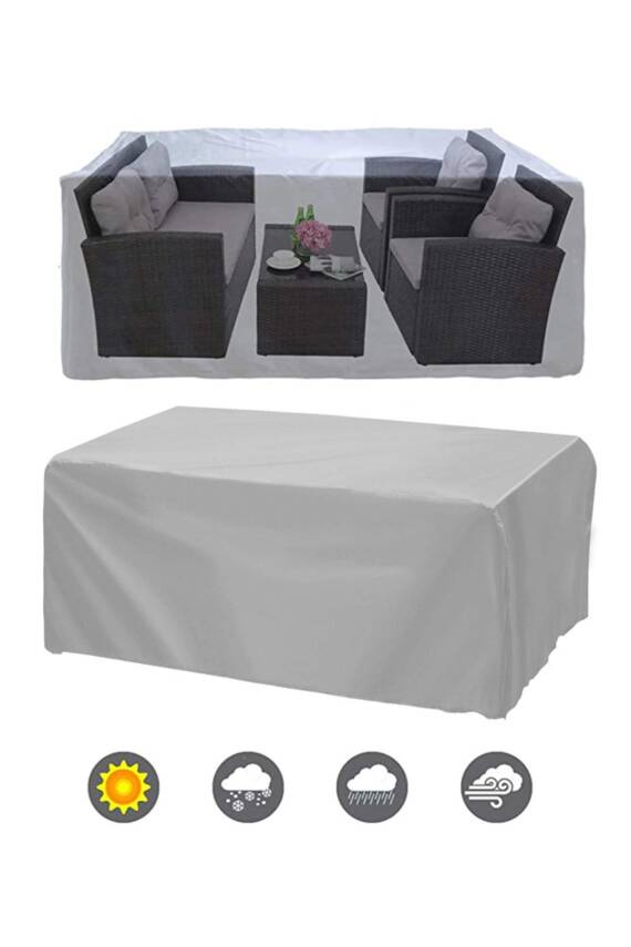 Bahçe Mobilya Brandası 260x160x80 Cm Masa Sandalye Koruma Örtüsü Kılıf Gri Su Geçirmez - 1