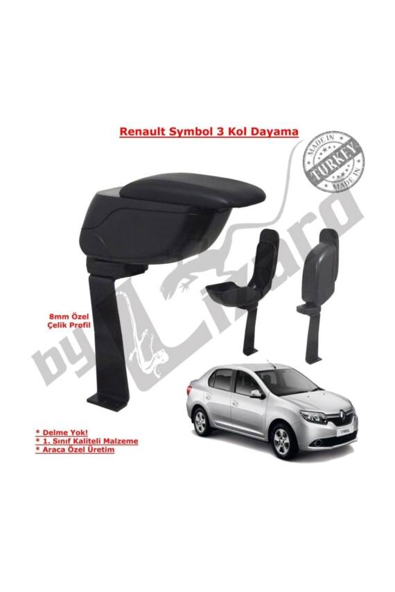 Renault Symbol 2013-2019 Delmesiz Çelik Ayaklı Kolçak Siyah - 1